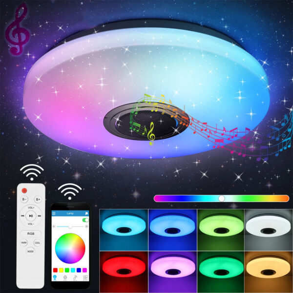 Plafoniera LED da Soffitto 60W RGB con Altoparlante Bluetooth e Telecomando