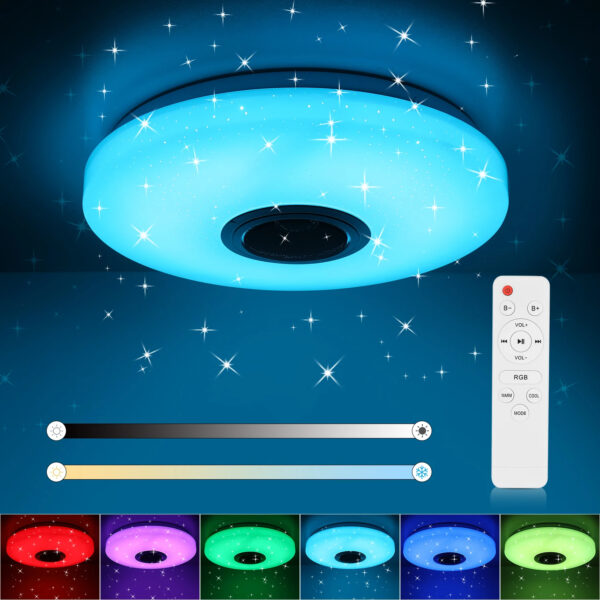 Plafoniera LED da Soffitto 60W RGB con Altoparlante Bluetooth e Telecomando - immagine 2
